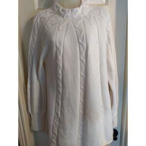 Soft Surroundings Sweater Cream Sz L Cable Knit Boho Preppy Relaxed